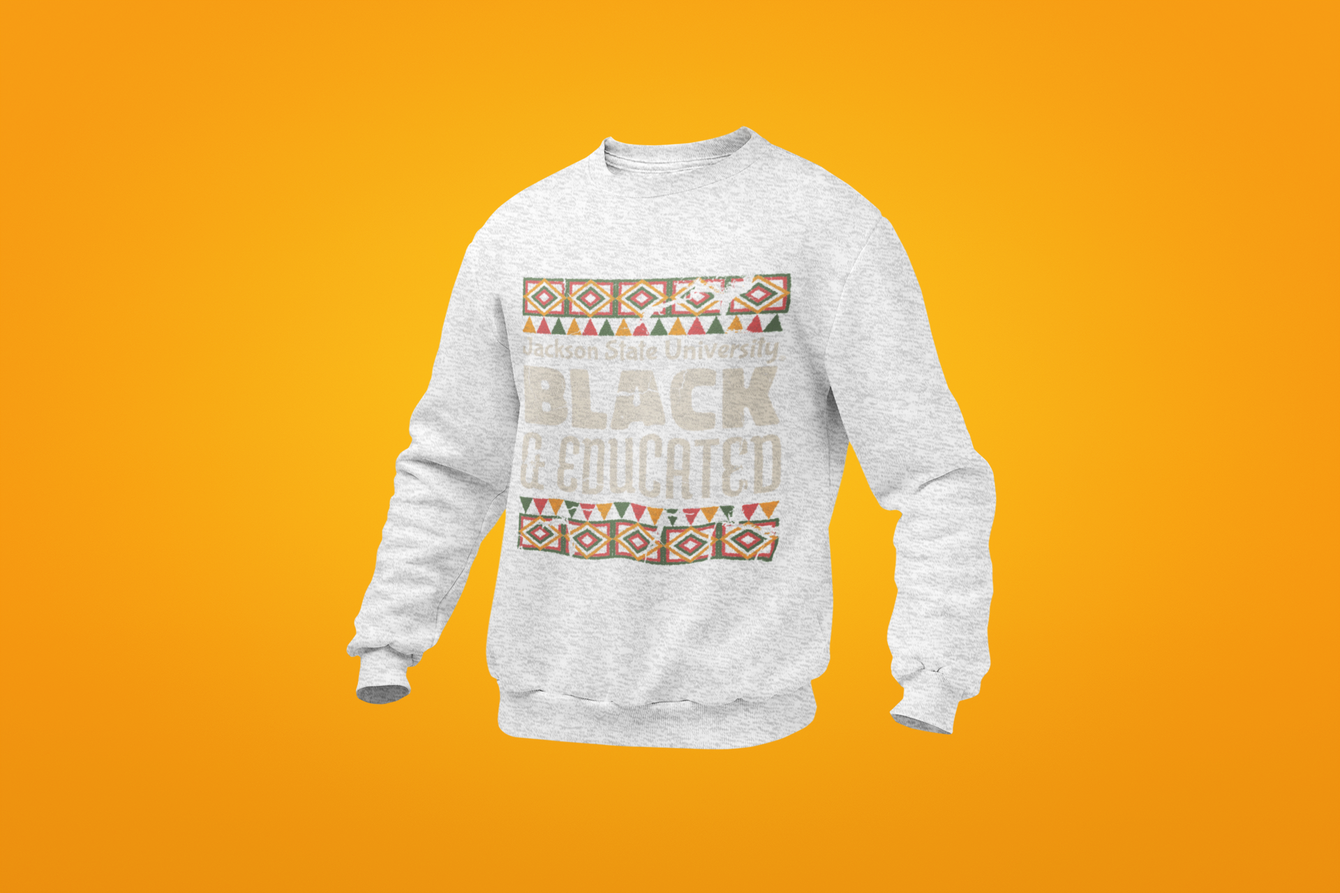 Athletic heather grey crewneck sweatshirt product photo with Black &amp; Educated graphic