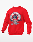 Youth crewneck sweatshirt, red front graphic with university football badge and Lets Go Tigers text