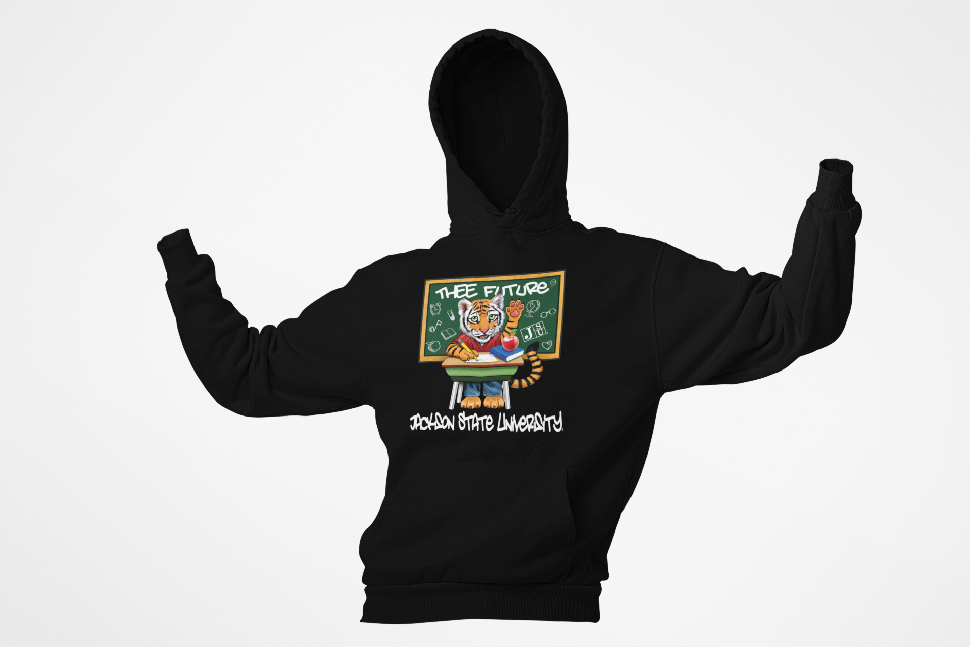 Youth pullover hoodie with hood and chest graphic, black