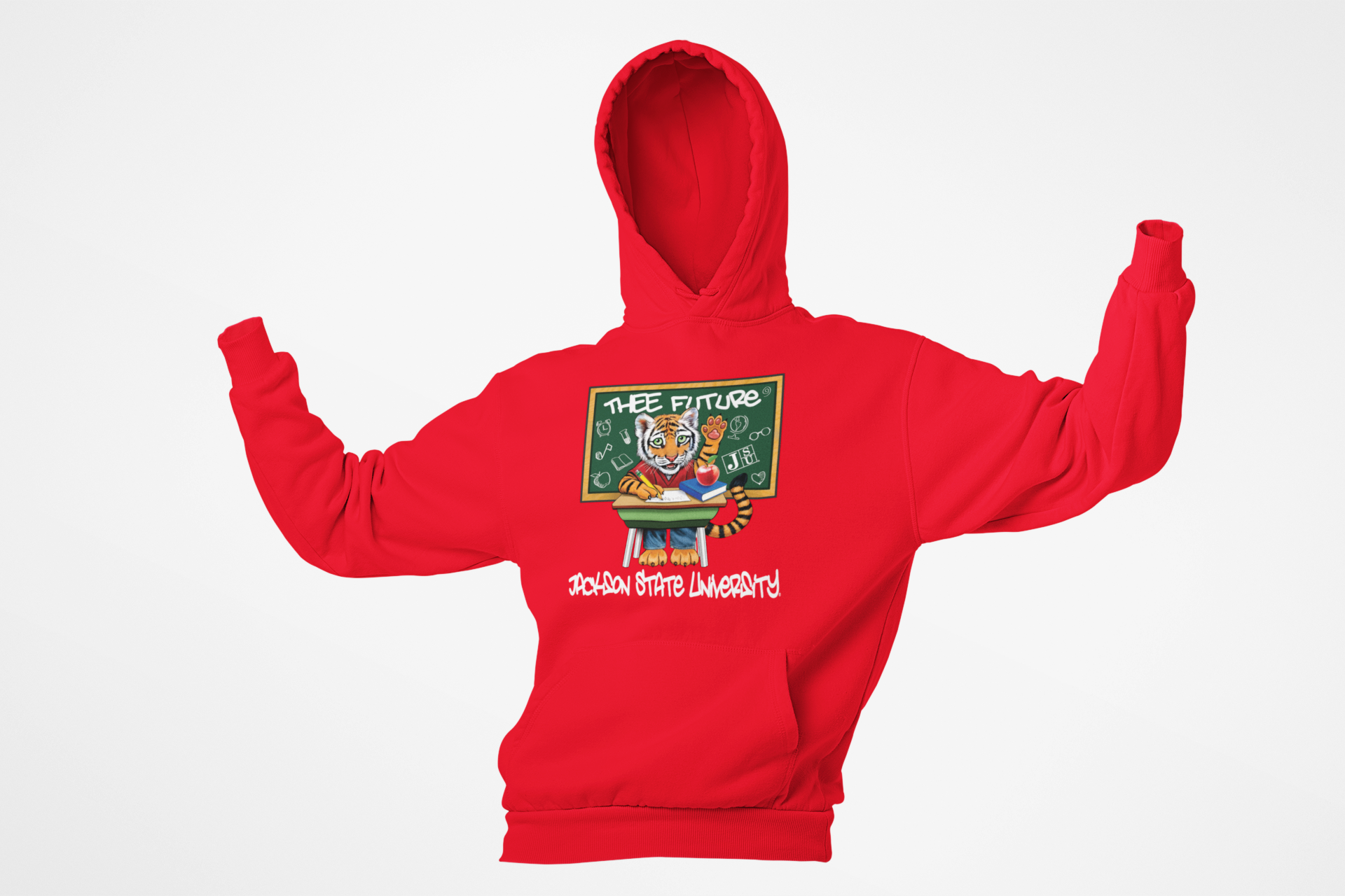Youth pullover hoodie with hood and chest graphic, red