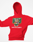 Youth pullover hoodie with hood and chest graphic, red