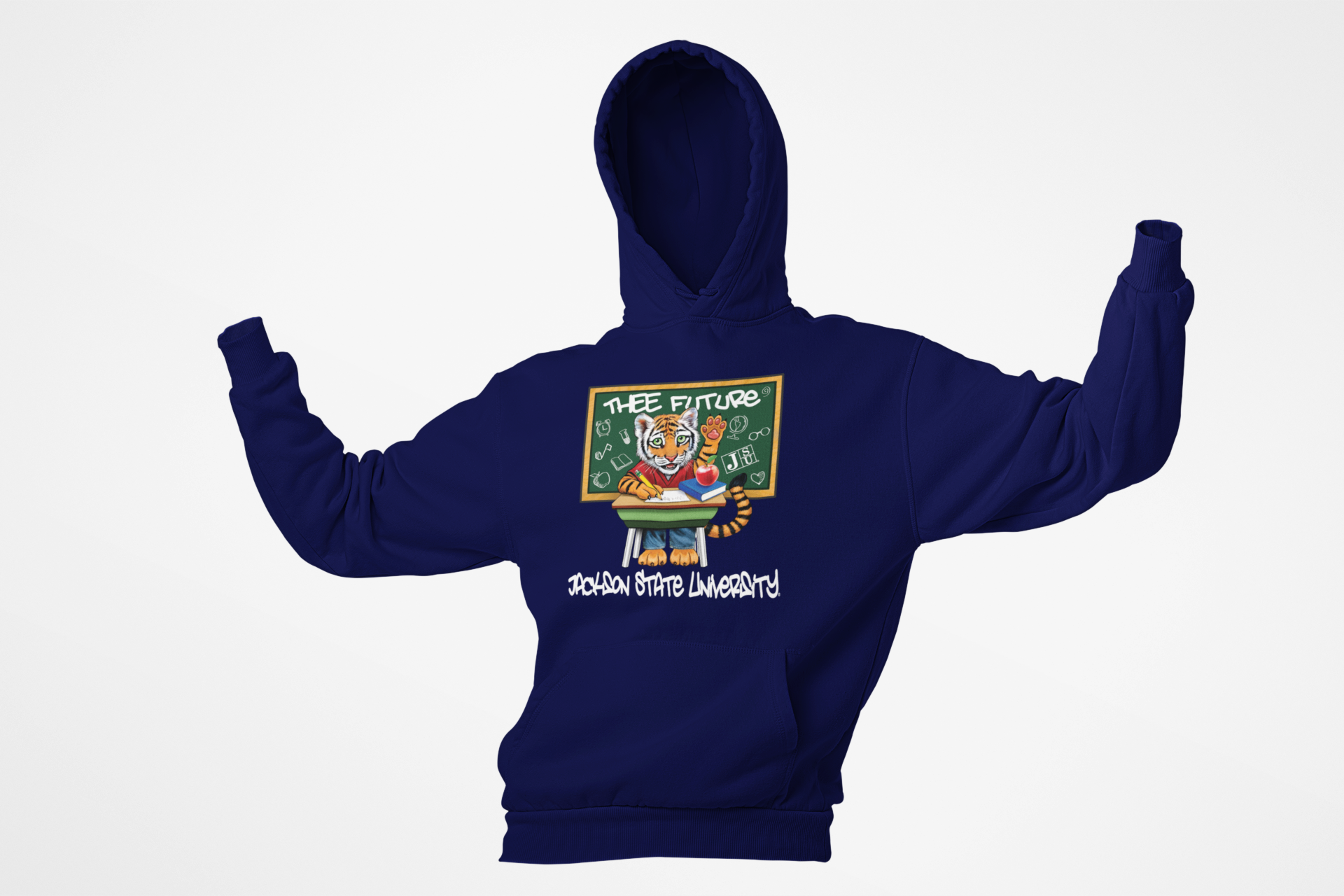 Youth pullover hoodie with hood and chest graphic, navy blue