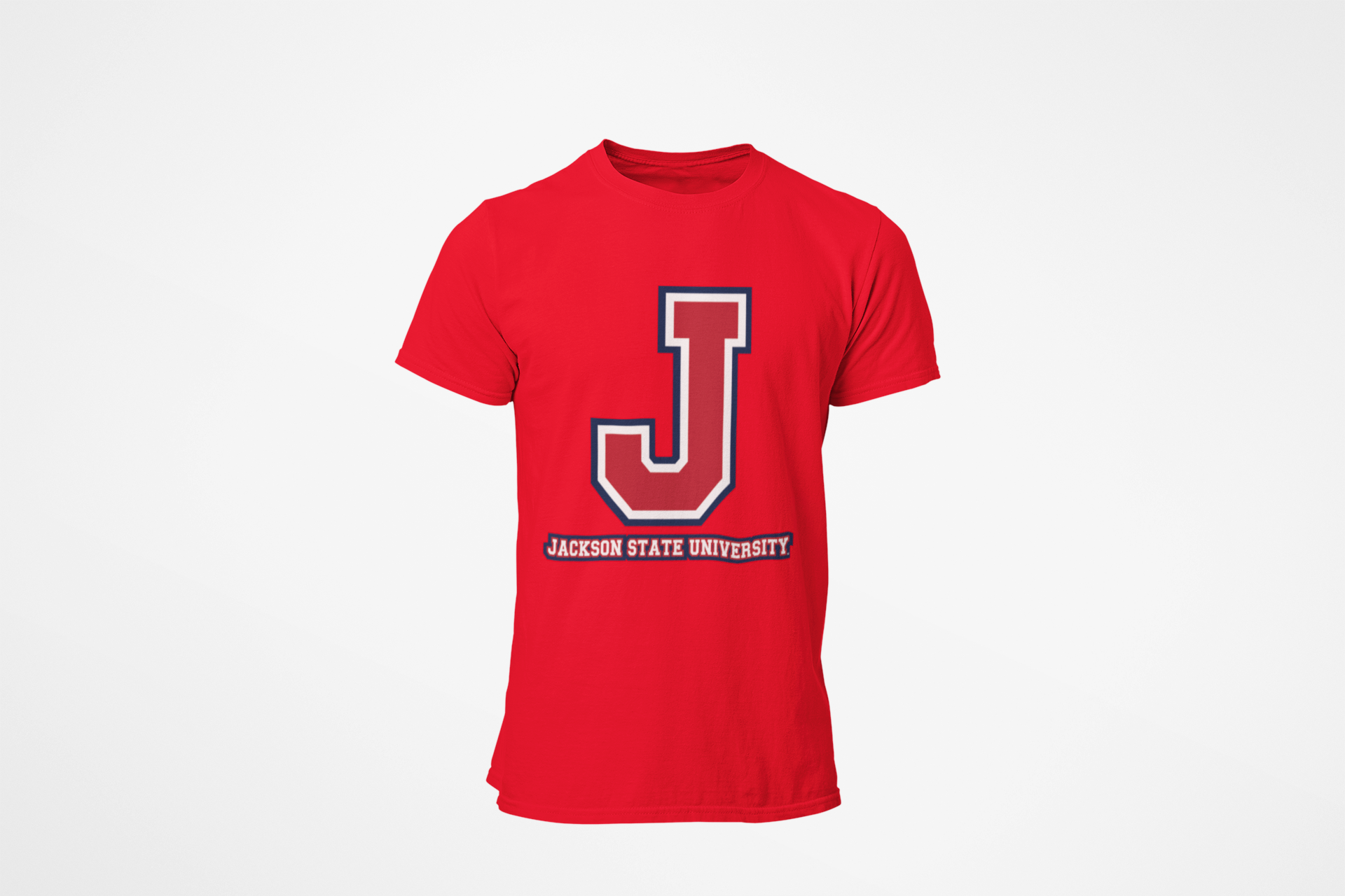 Kids' red crew neck T-shirt with J logo and Jackson State University label