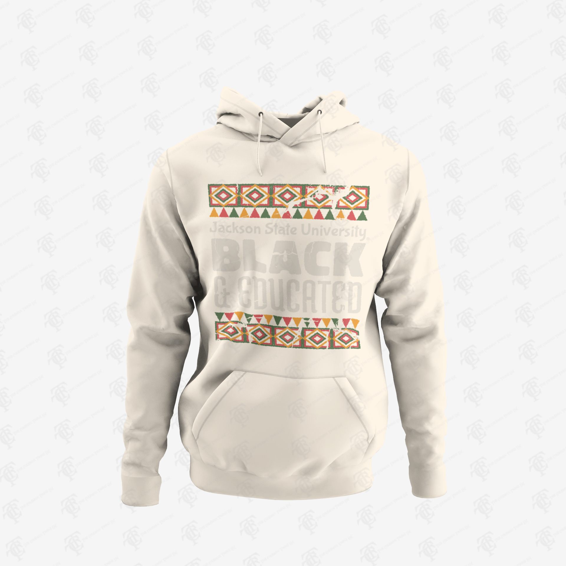 Cream unisex pullover hoodie with front “Black &amp; Educated” graphic
