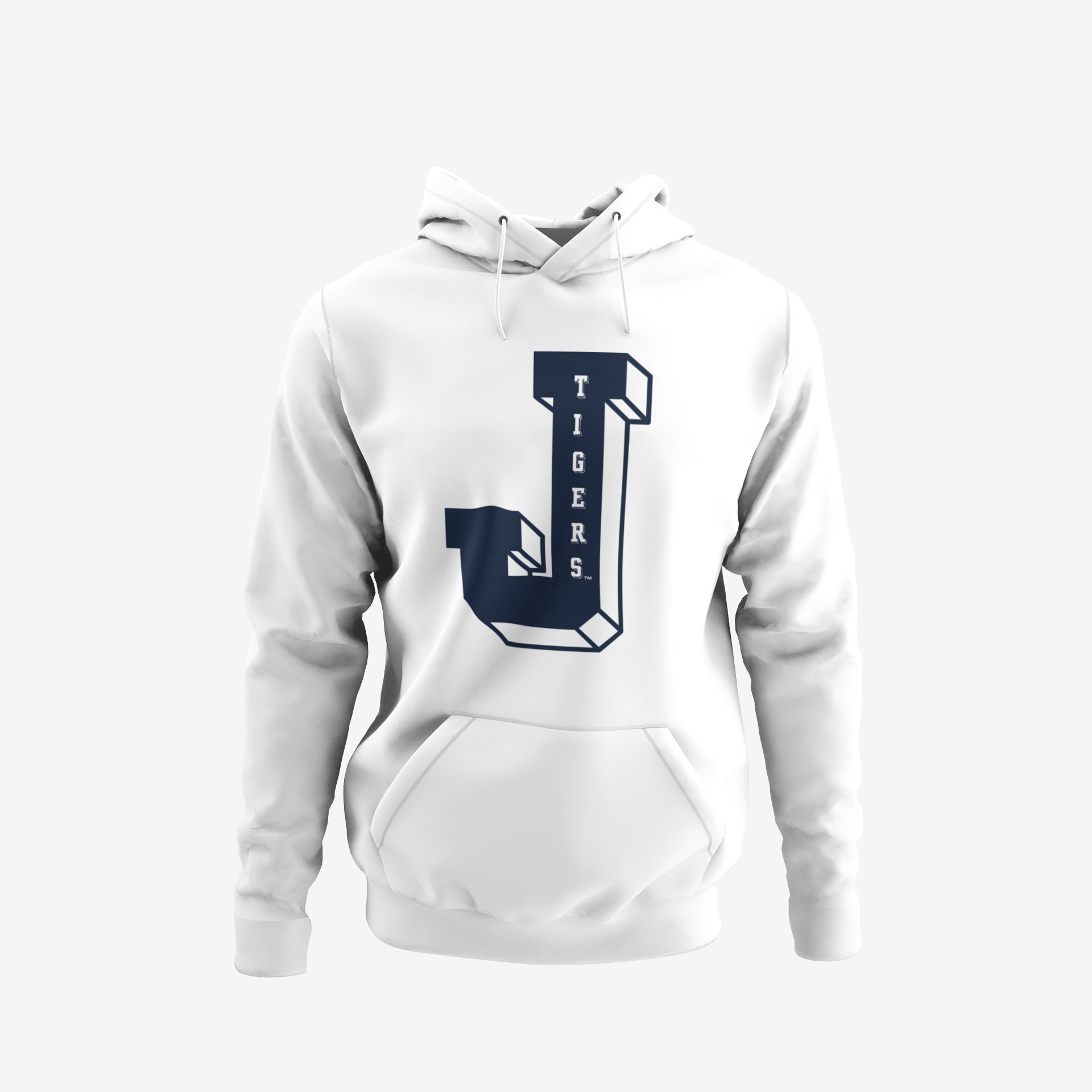 Toddler pullover hoodie, white; front kangaroo pocket and varsity letter graphic