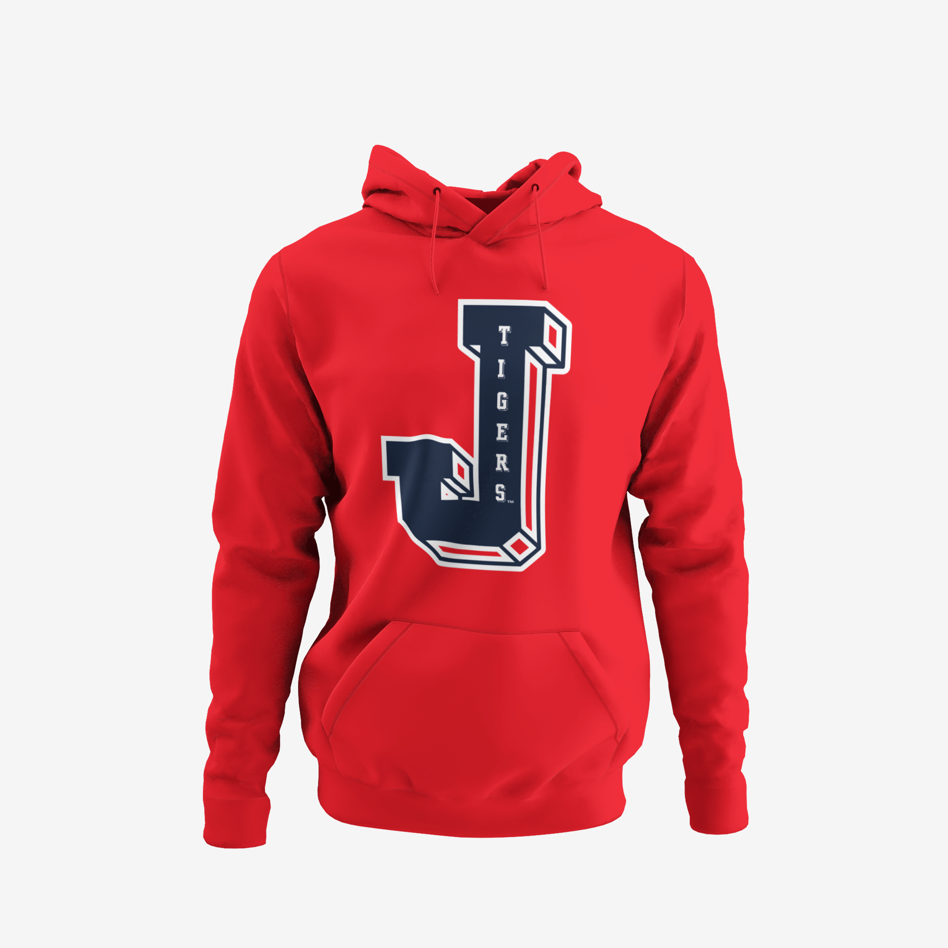 Toddler pullover hoodie, red with large varsity letter logo on the chest