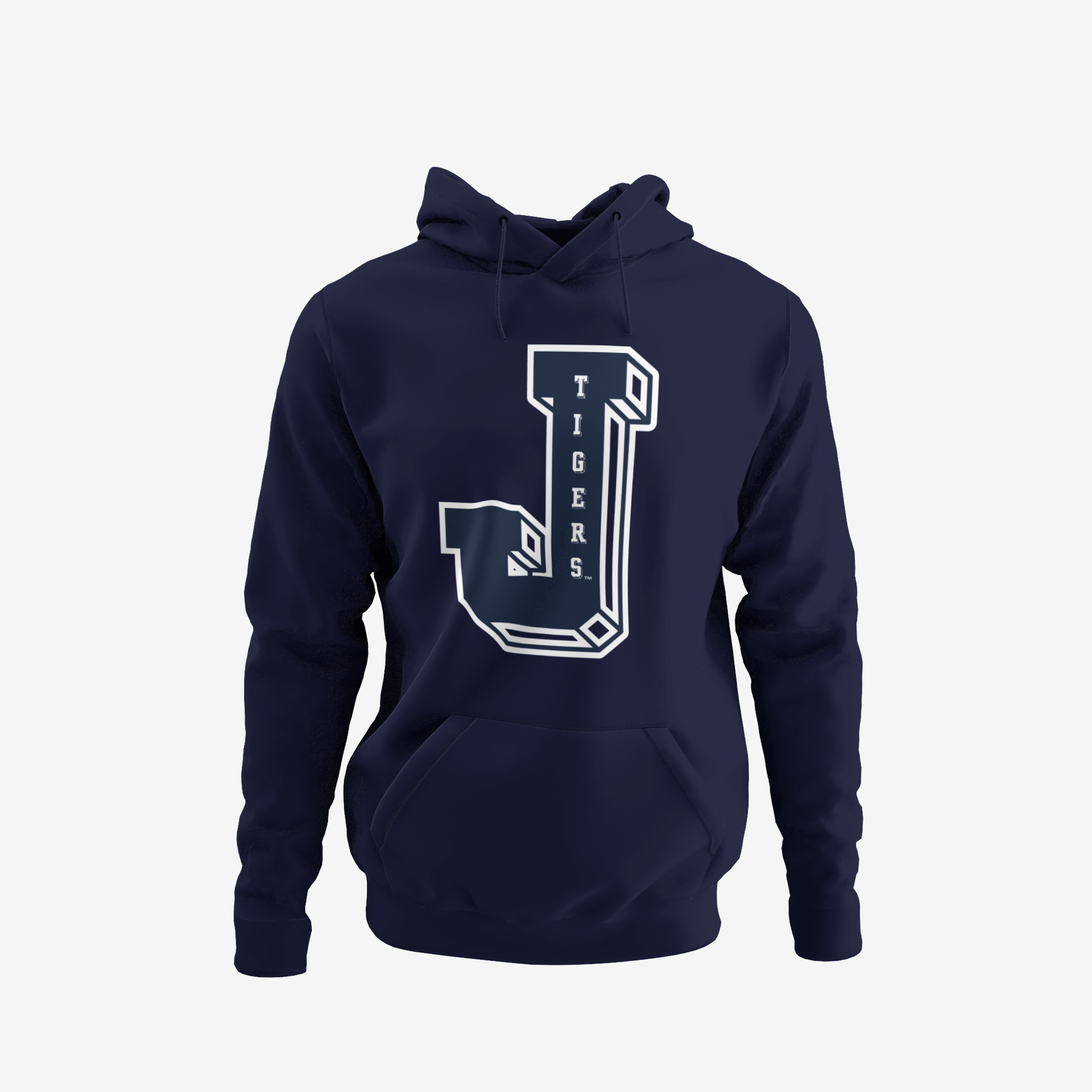 Toddler pullover hoodie, navy blue with varsity letter logo on front