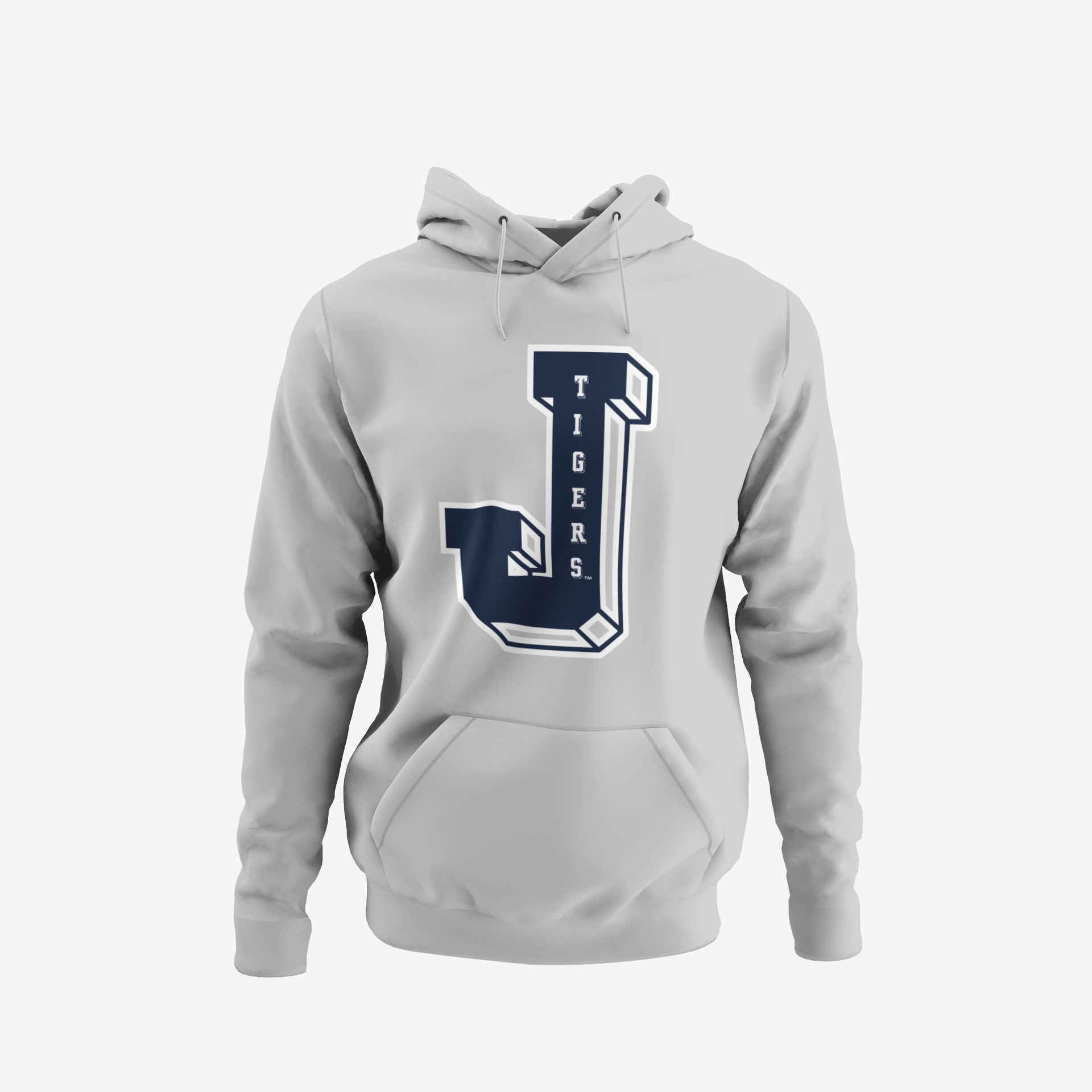 Toddler pullover hoodie, light gray with large varsity letter logo on chest
