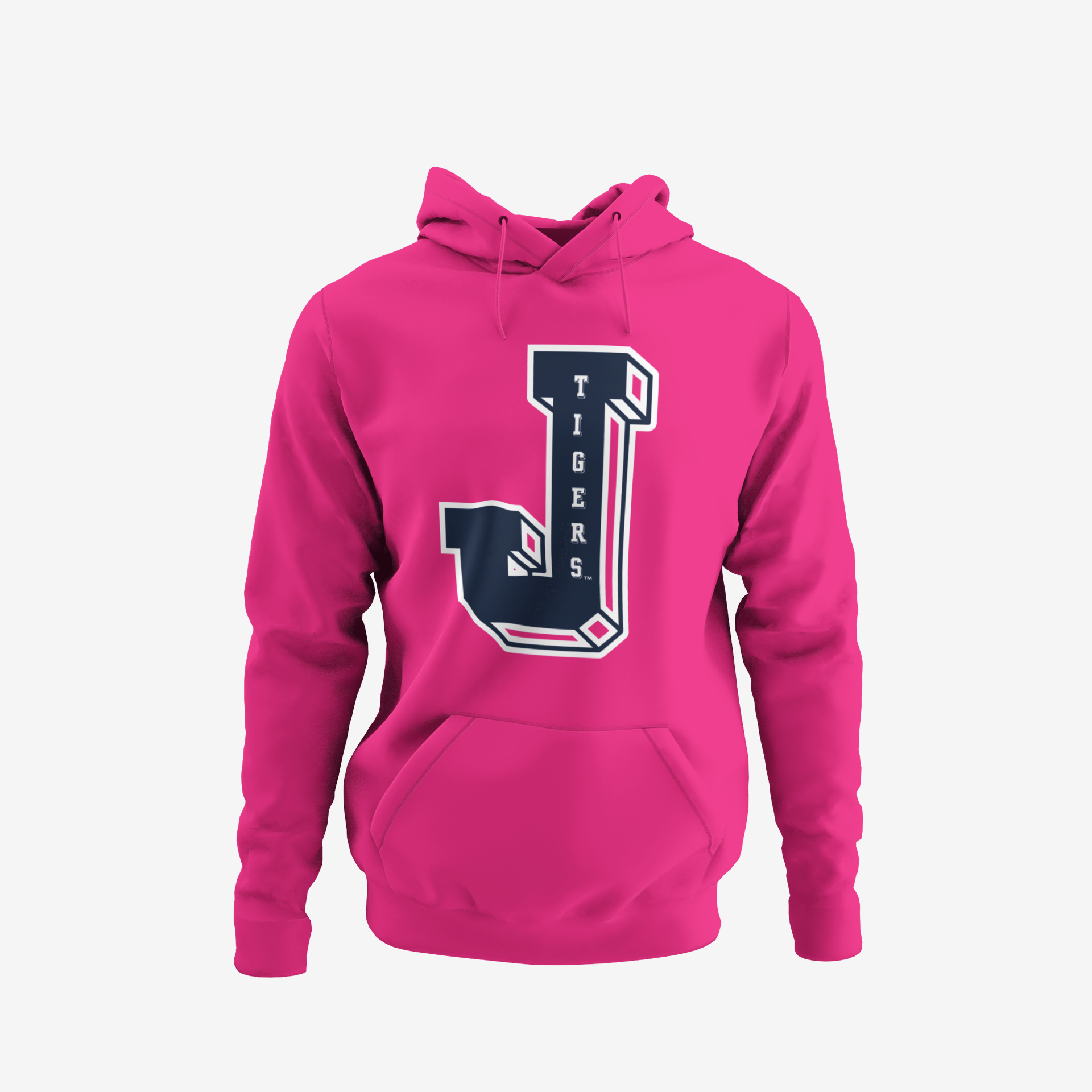 Toddler pullover hoodie, bright pink with varsity letter logo on front
