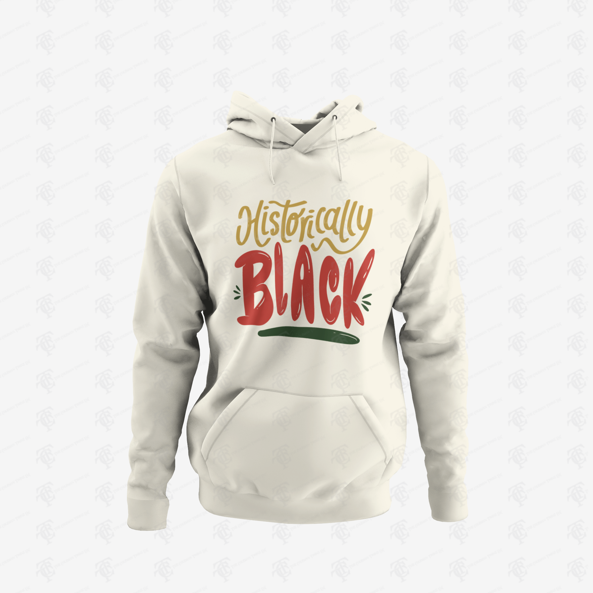 Light cream unisex hoodie with colorful 'Historically Black' back print