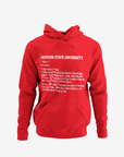 Youth red pullover hoodie with front text graphic, kangaroo pocket, and drawstring hood