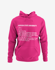 Youth pink pullover hoodie with front text graphic, kangaroo pocket, and drawstring hood