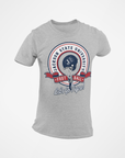 Athletic heather gray unisex crewneck T-shirt with JSU football emblem and “Let’s Go Tigers!”