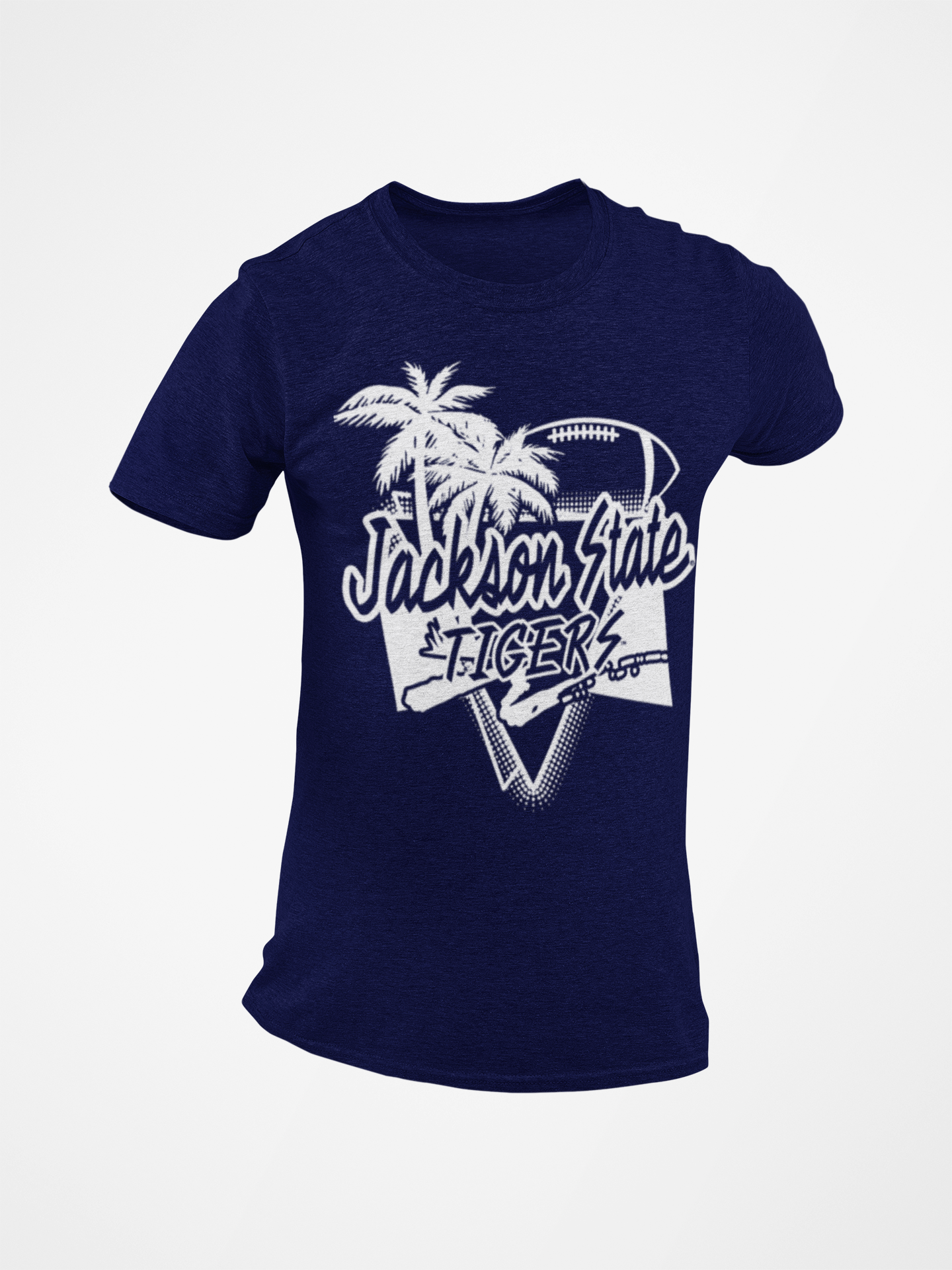 Navy unisex toddler crewneck T-shirt, large Tigers palm-tree logo on chest