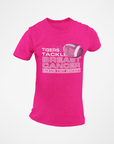Pink crew-neck T-shirt with “Tigers Tackle Breast Cancer” football chest print
