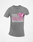 Athletic heather gray crew-neck T-shirt with “Tigers Tackle Breast Cancer” graphic