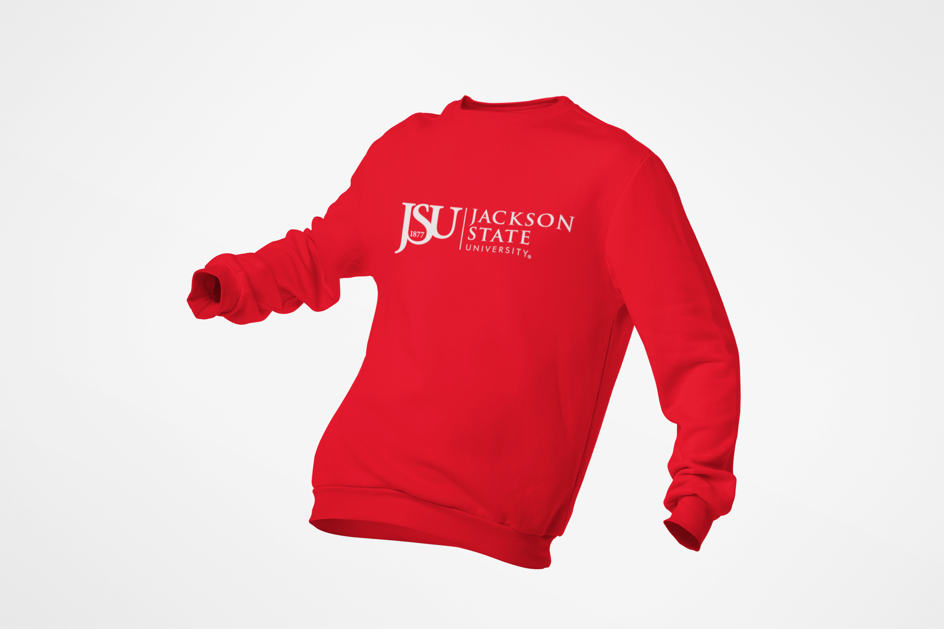 Red unisex crewneck sweatshirt, JSU 1877 logo on back