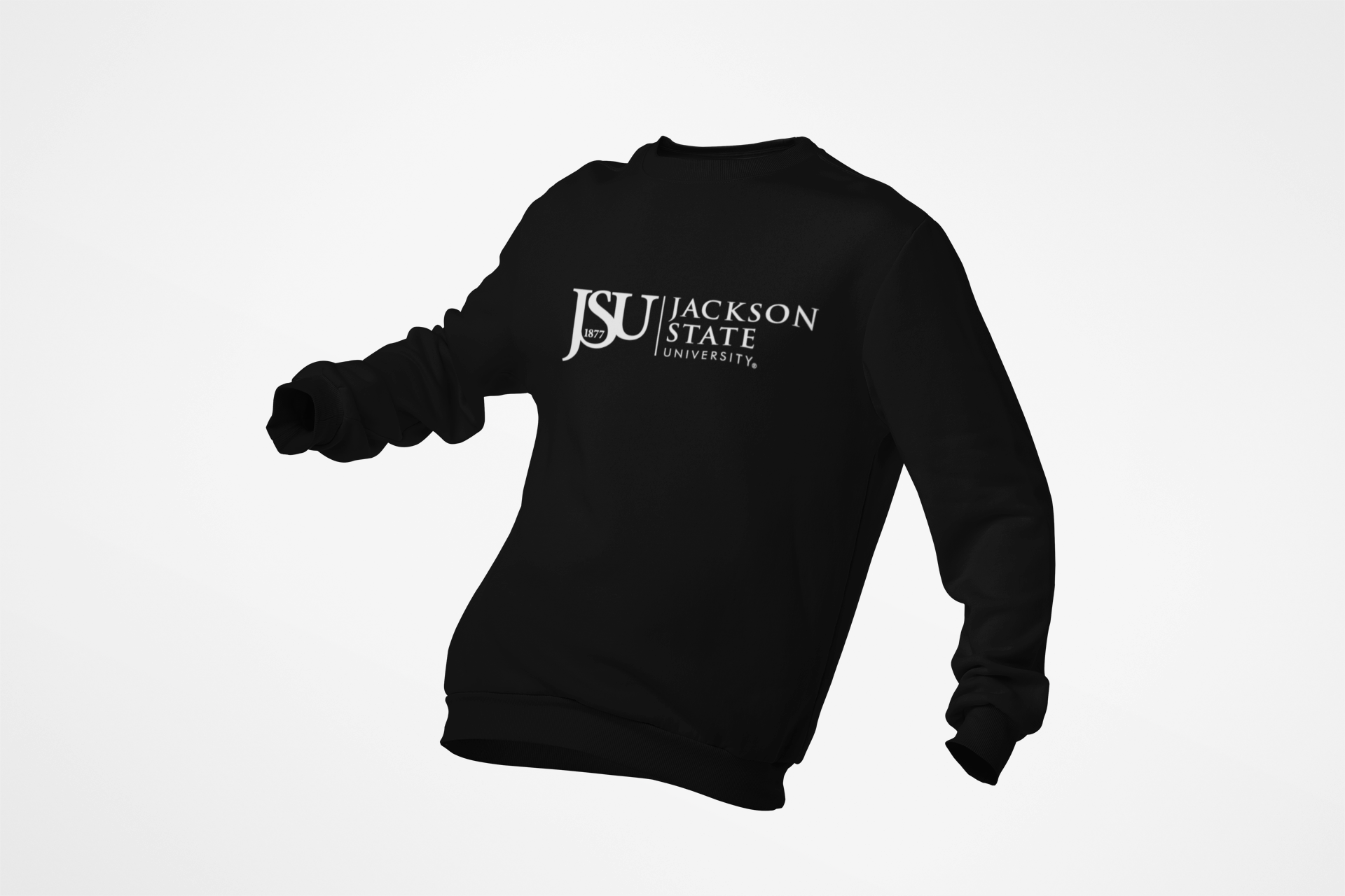 Black unisex crewneck sweatshirt, JSU 1877 logo on back