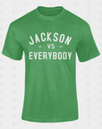 Unisex crewneck short sleeve T-shirt, green with white front text graphic