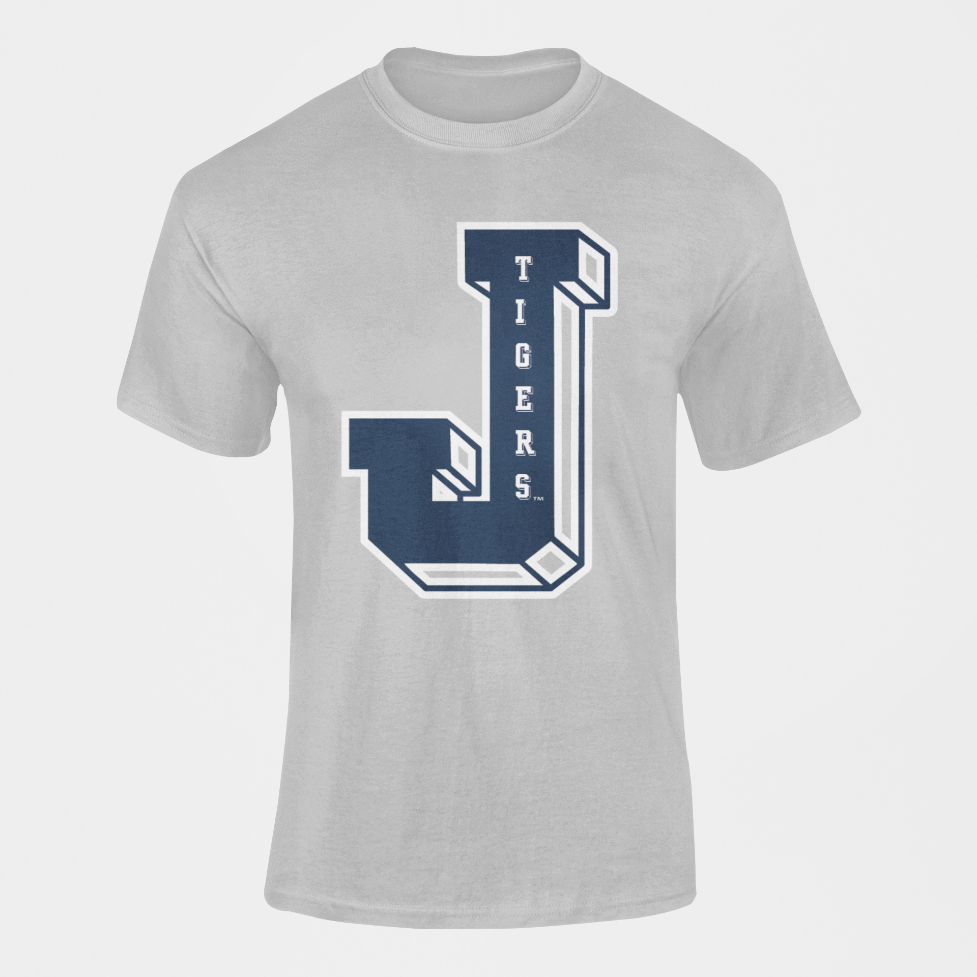 Unisex crewneck T-shirt in athletic heather gray with large front J Tigers graphic