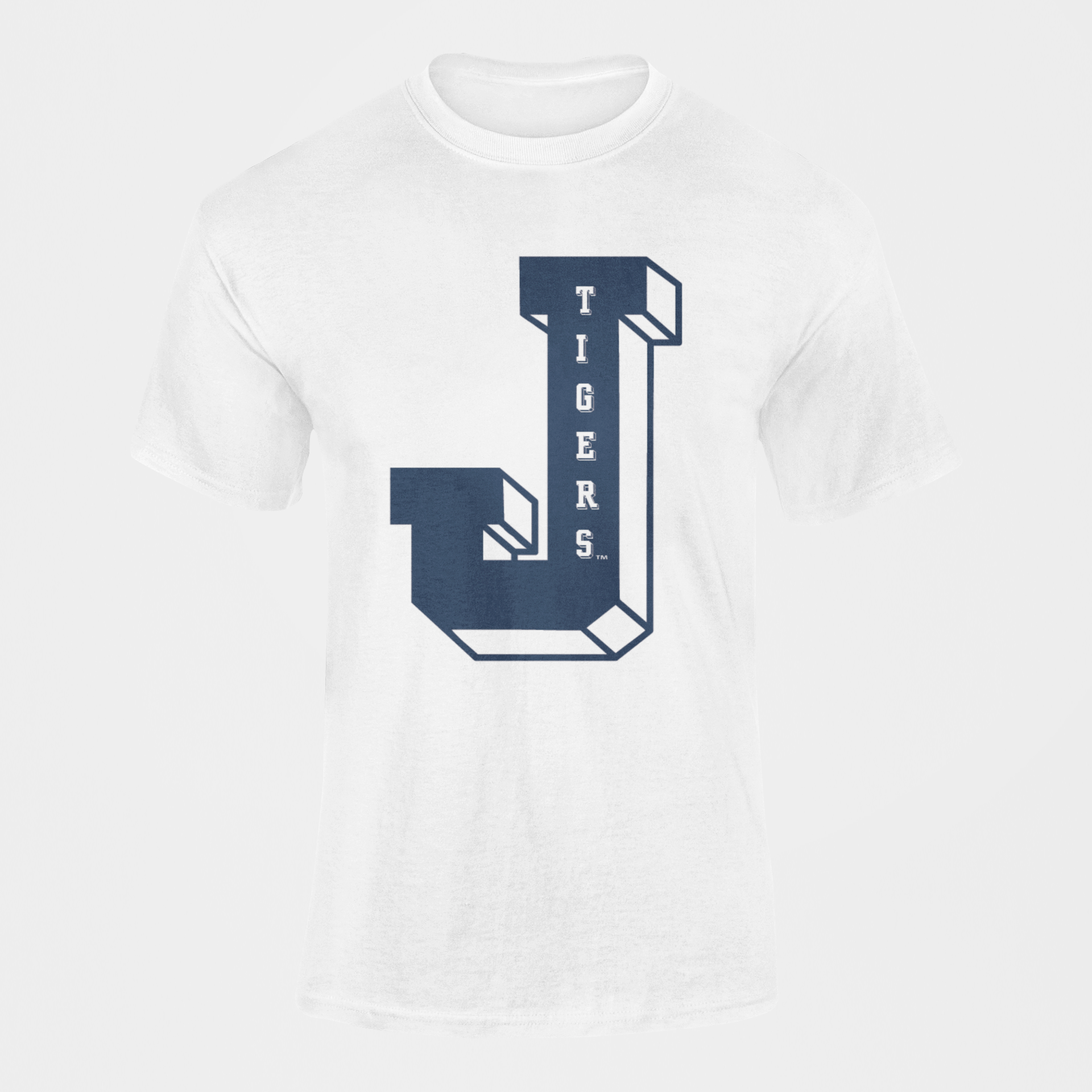 Unisex crewneck T-shirt in white with large front J Tigers graphic