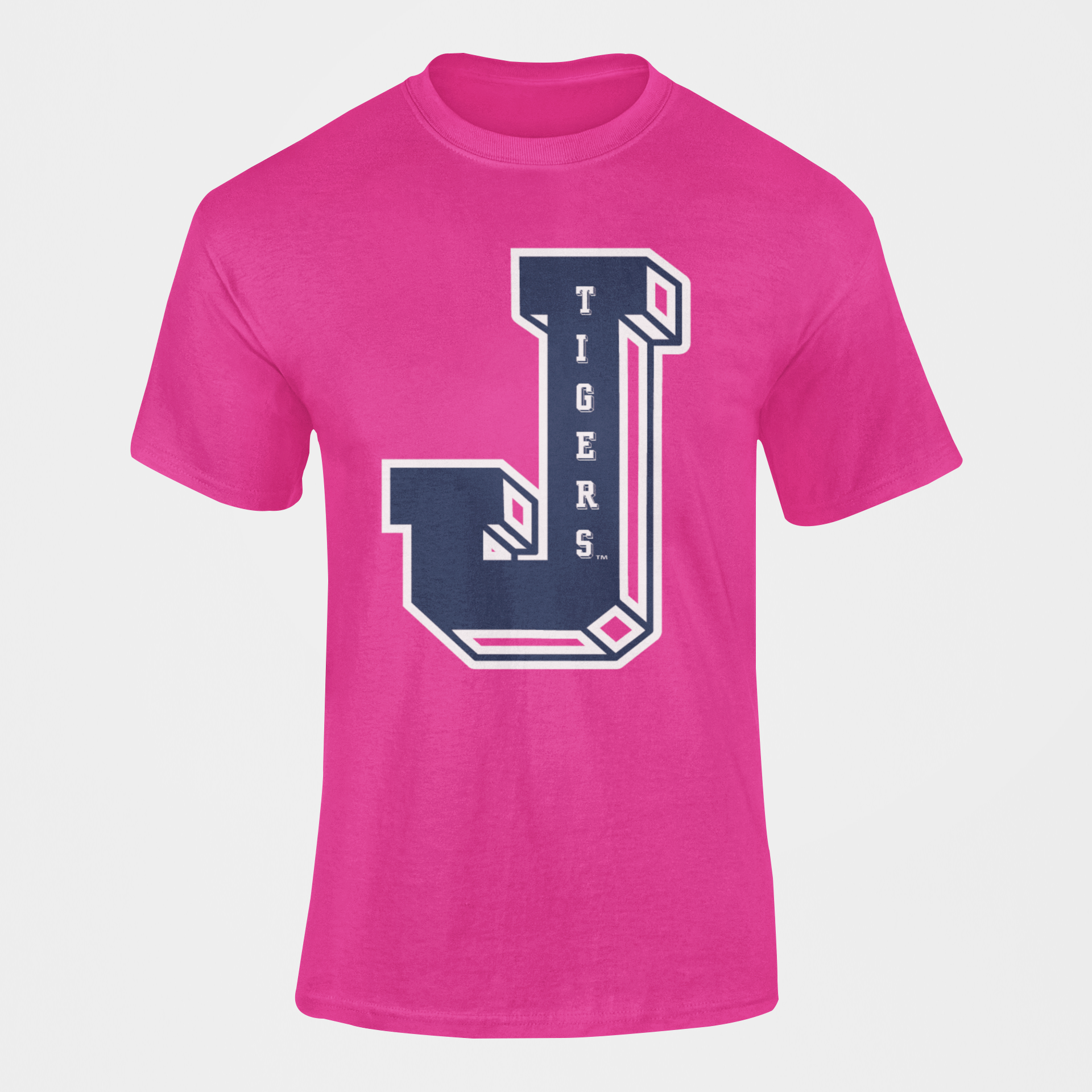 Unisex crewneck T-shirt in pink with large front J Tigers graphic