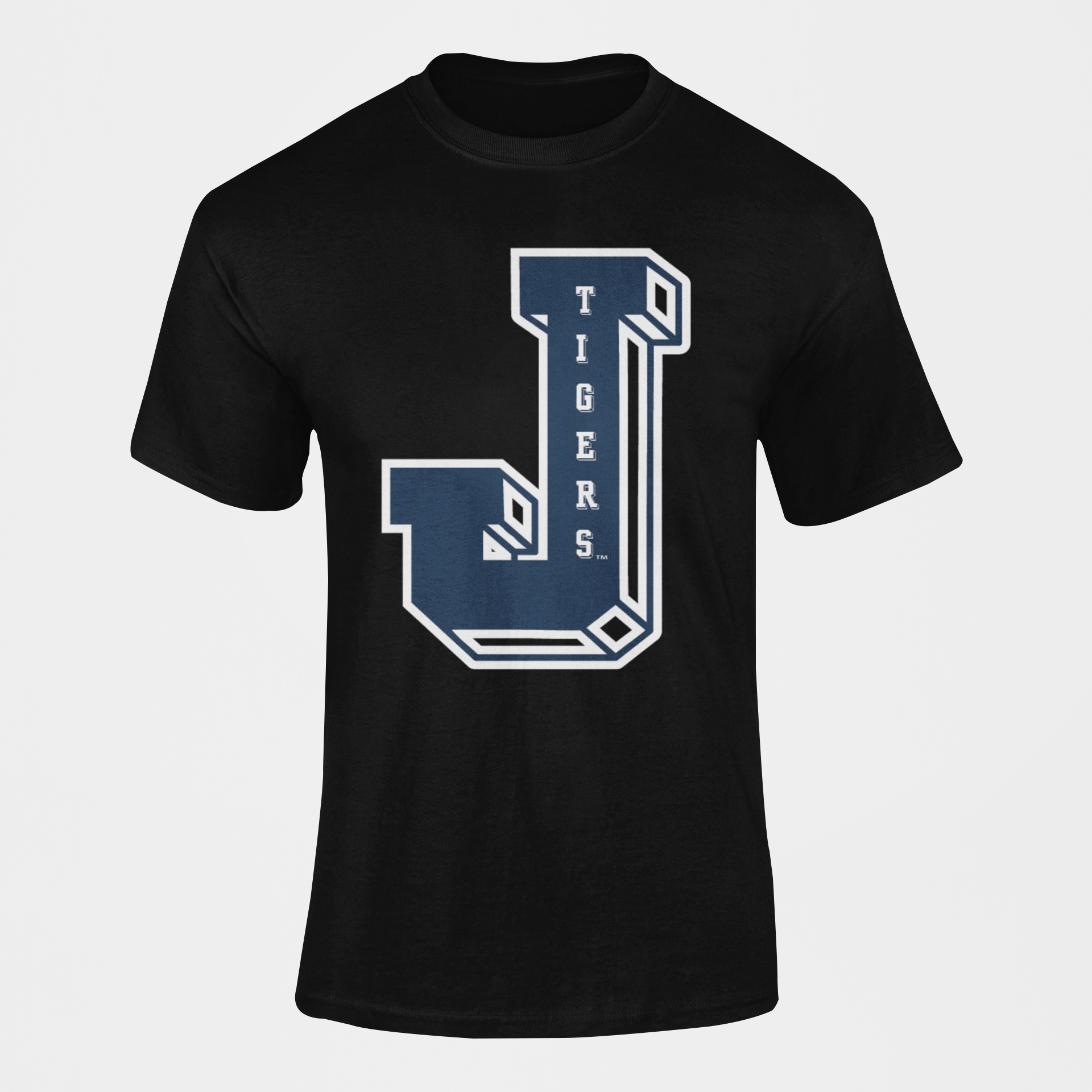 Unisex crewneck T-shirt in black with large front J Tigers graphic