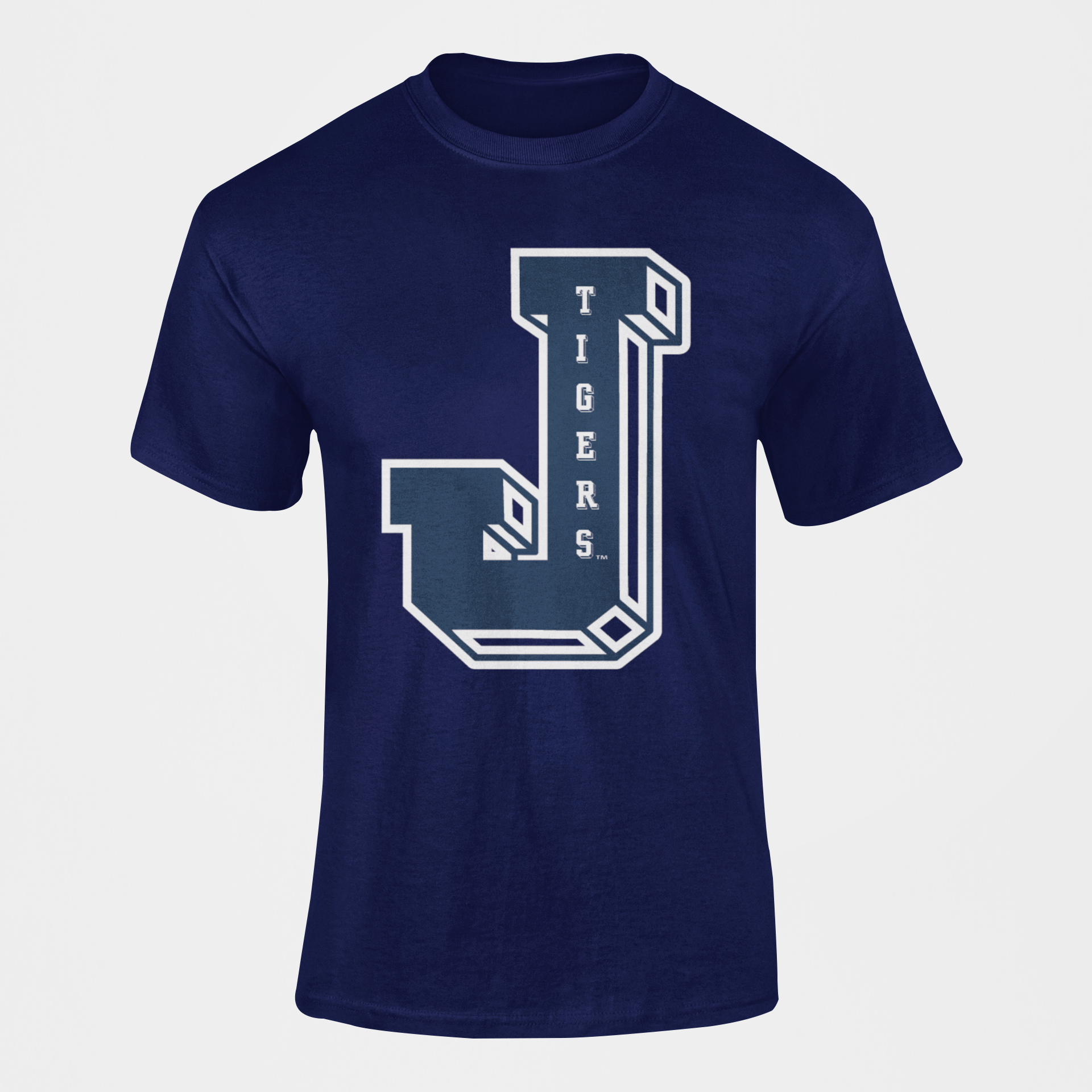 Unisex crewneck T-shirt in navy blue with large front J Tigers graphic