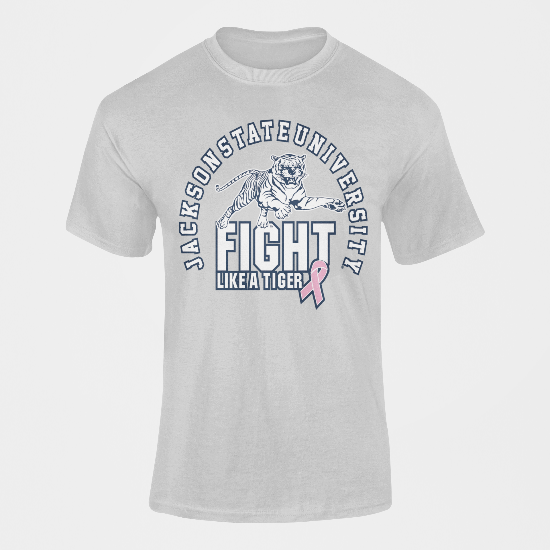 Athletic heather grey unisex crewneck T-shirt with tiger fight graphic and ribbon