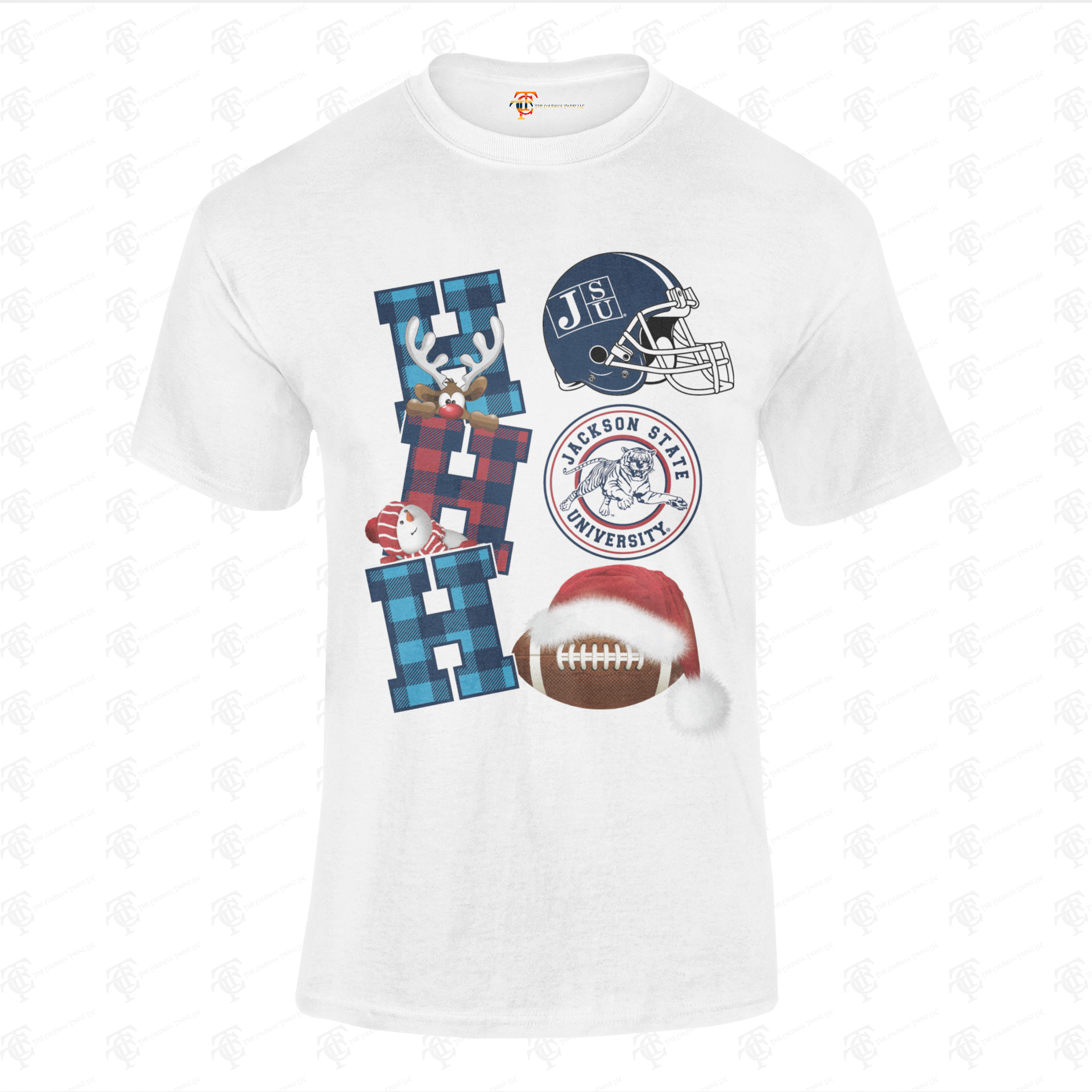 Youth Christmas crew-neck T-shirt, white graphic letter with helmet and football