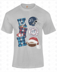 Athletic heather gray unisex crewneck t-shirt with Jackson State Tigers holiday football graphic
