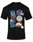 Black unisex crewneck t-shirt with Jackson State Tigers holiday football graphic