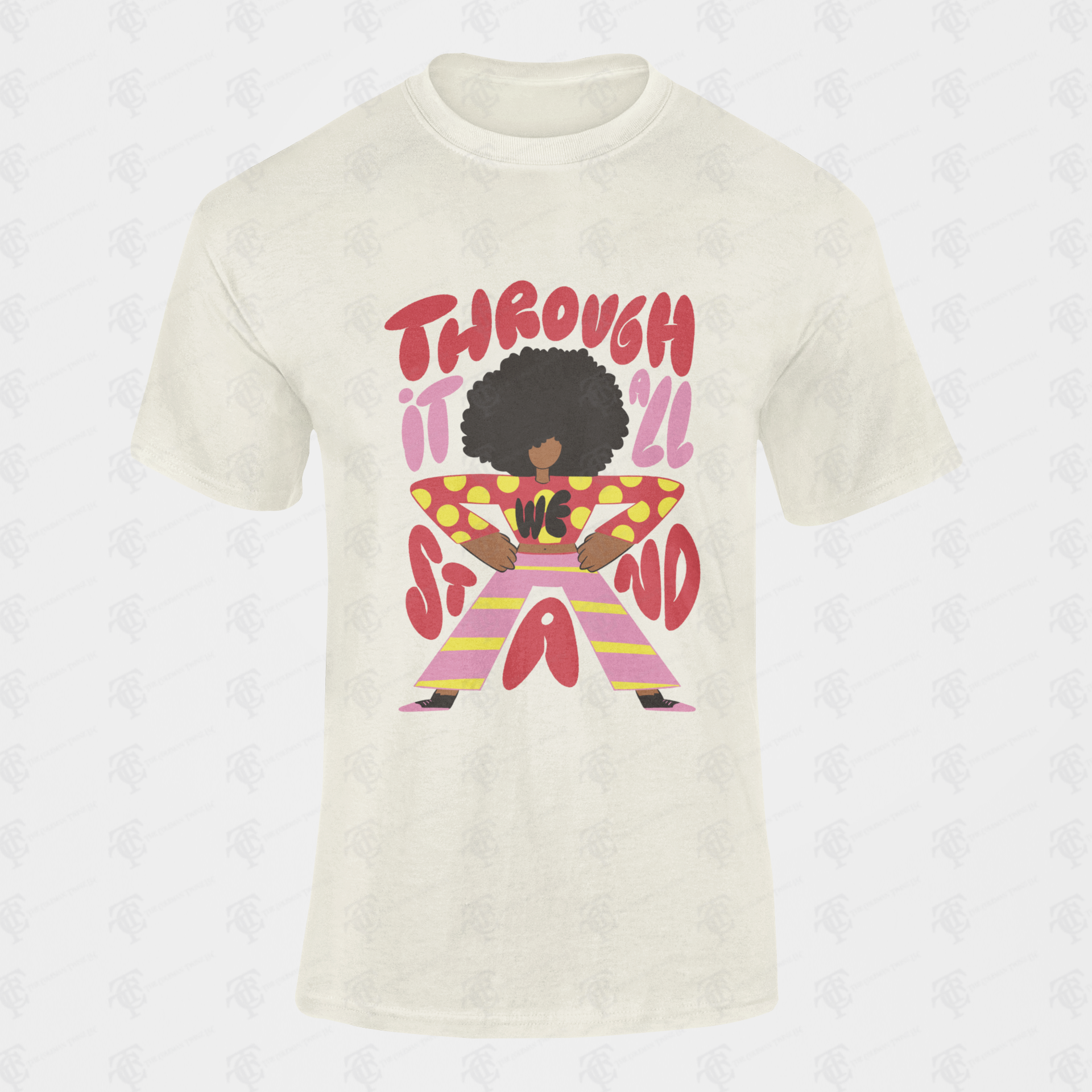 Unisex short-sleeve T-shirt, soft cream, large colorful front graphic