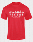 Unisex crew neck T-shirt, red with Tigers and Jackson State University logo