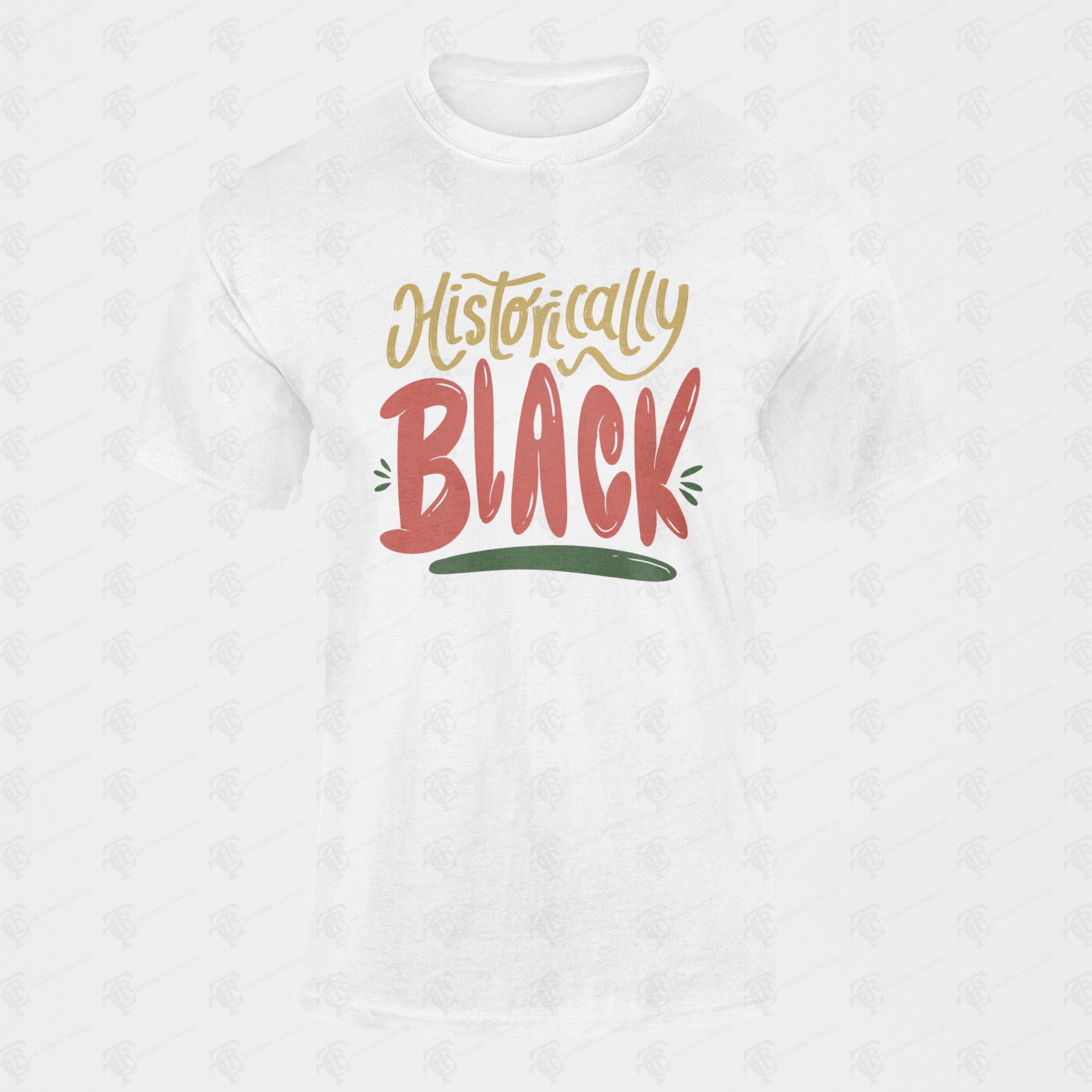 Unisex crewneck t-shirt, white with multicolor “Historically Black” graphic