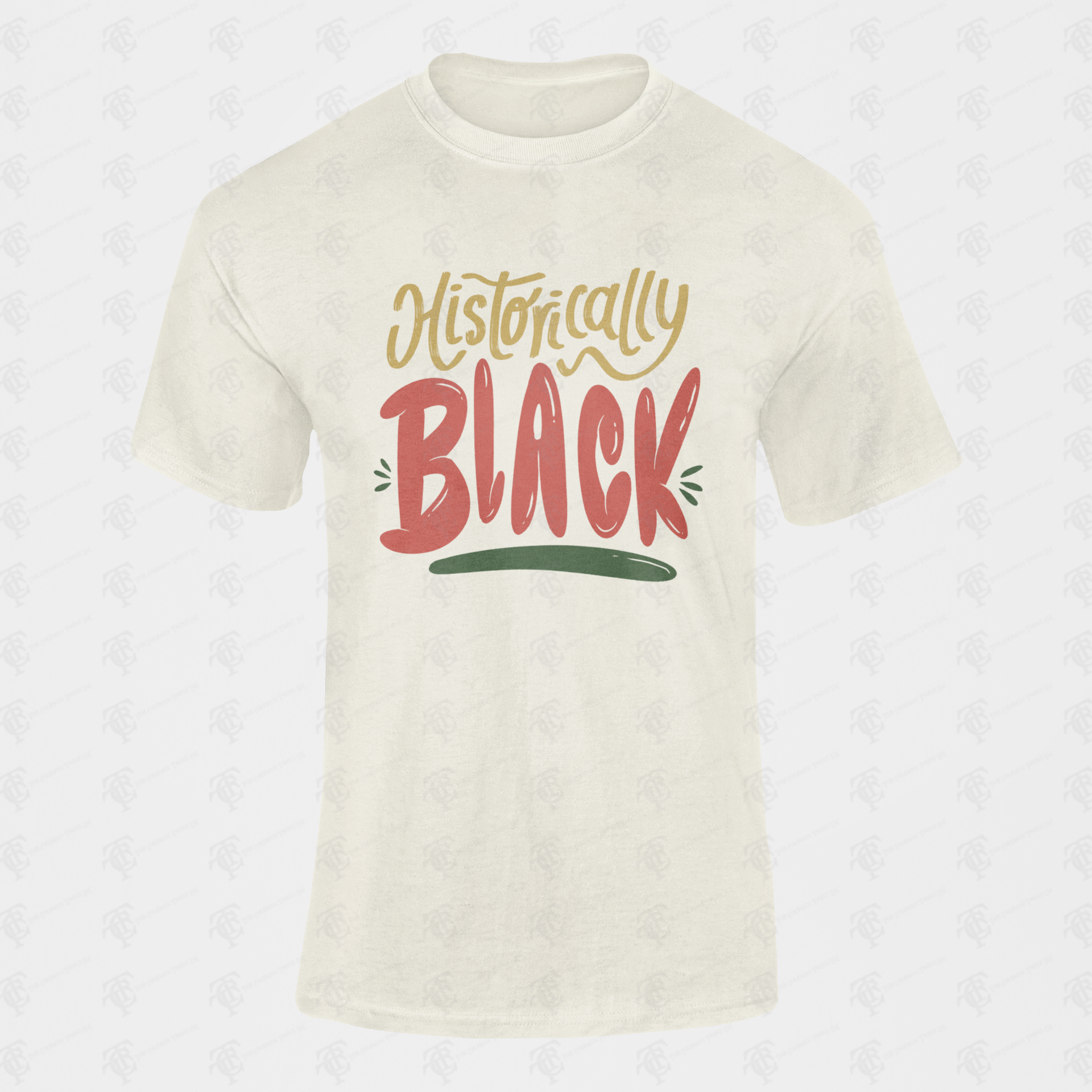Unisex crewneck t-shirt, cream with multicolor “Historically Black” graphic