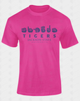 Pink unisex crew-neck T-shirt with blue “Tigers” and “Jackson State University” logo
