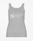 Light gray unisex tank top with white JSU 1877 and University logo front