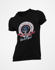 Black V-neck T-shirt with circular Tigers logo graphic and 'Let's Go Tigers' text