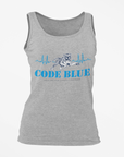 Athletic heather gray unisex crewneck tank with Code Blue tiger and heartbeat graphic