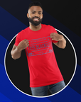 Unisex crew neck short-sleeve t-shirt, red with THEE BLACKOUT front graphic