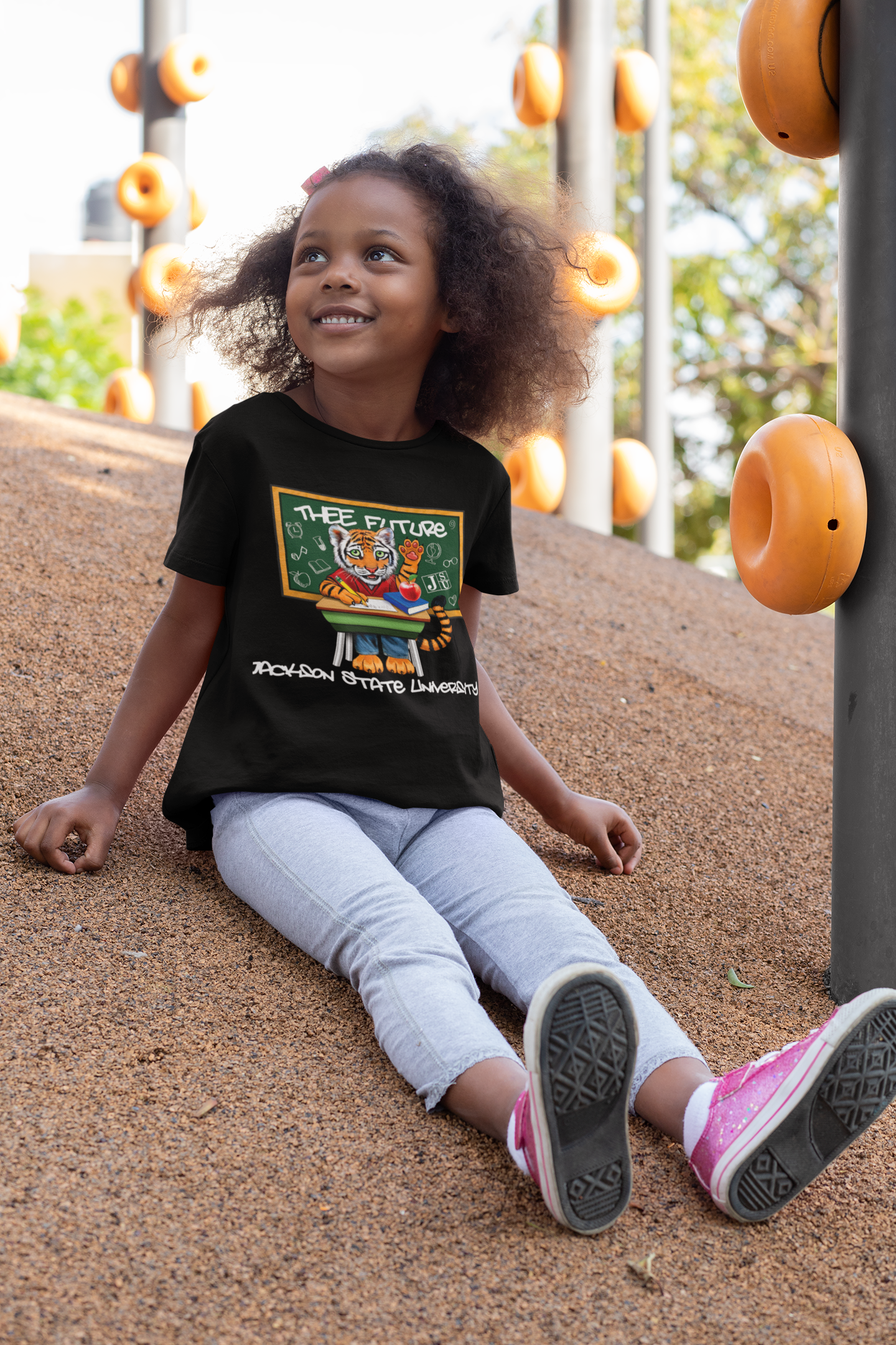 Black youth crewneck T-shirt with 'Thee Future' front graphic