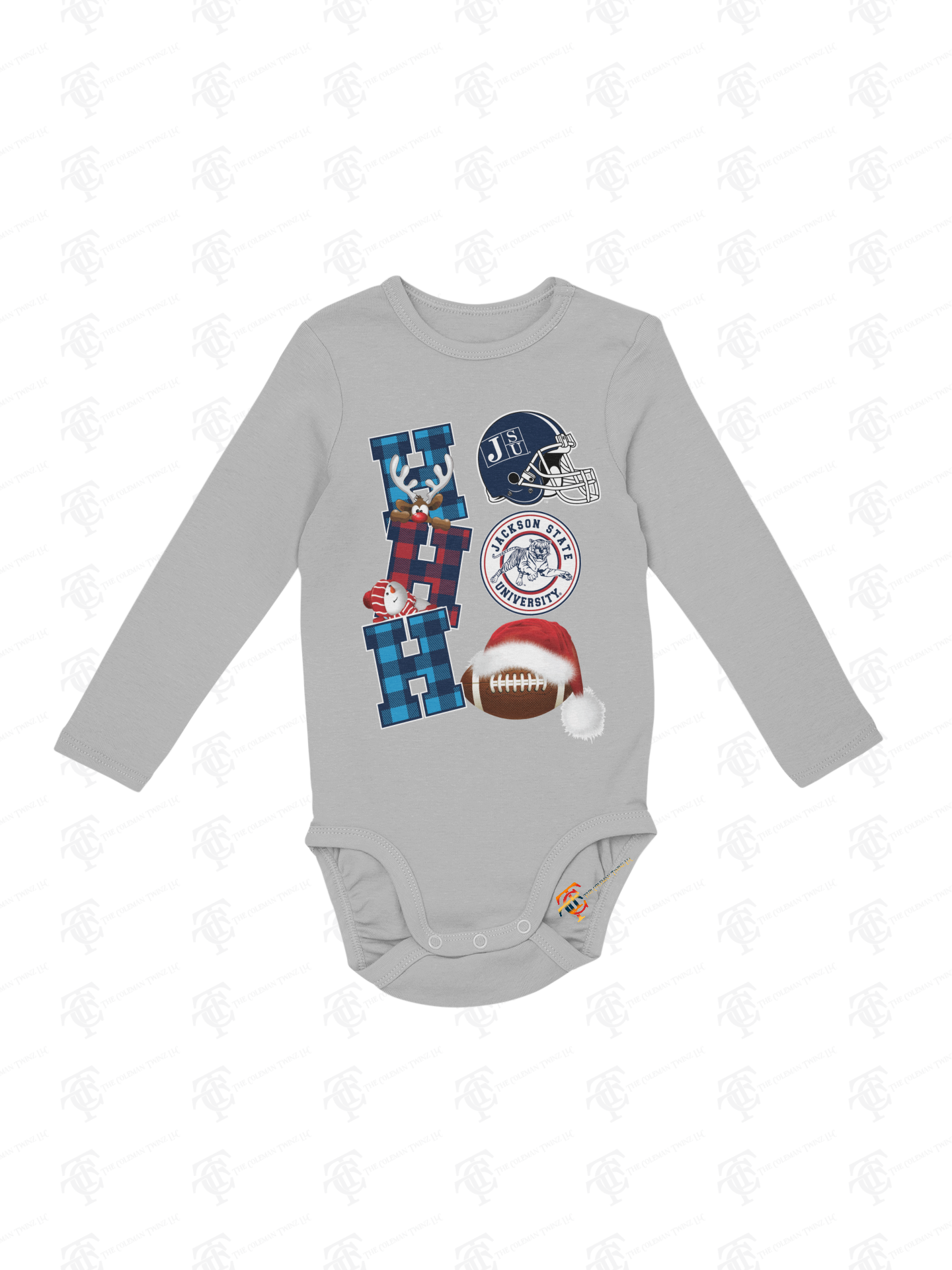 Infant long sleeve bodysuit in athletic heather gray with football and team logo