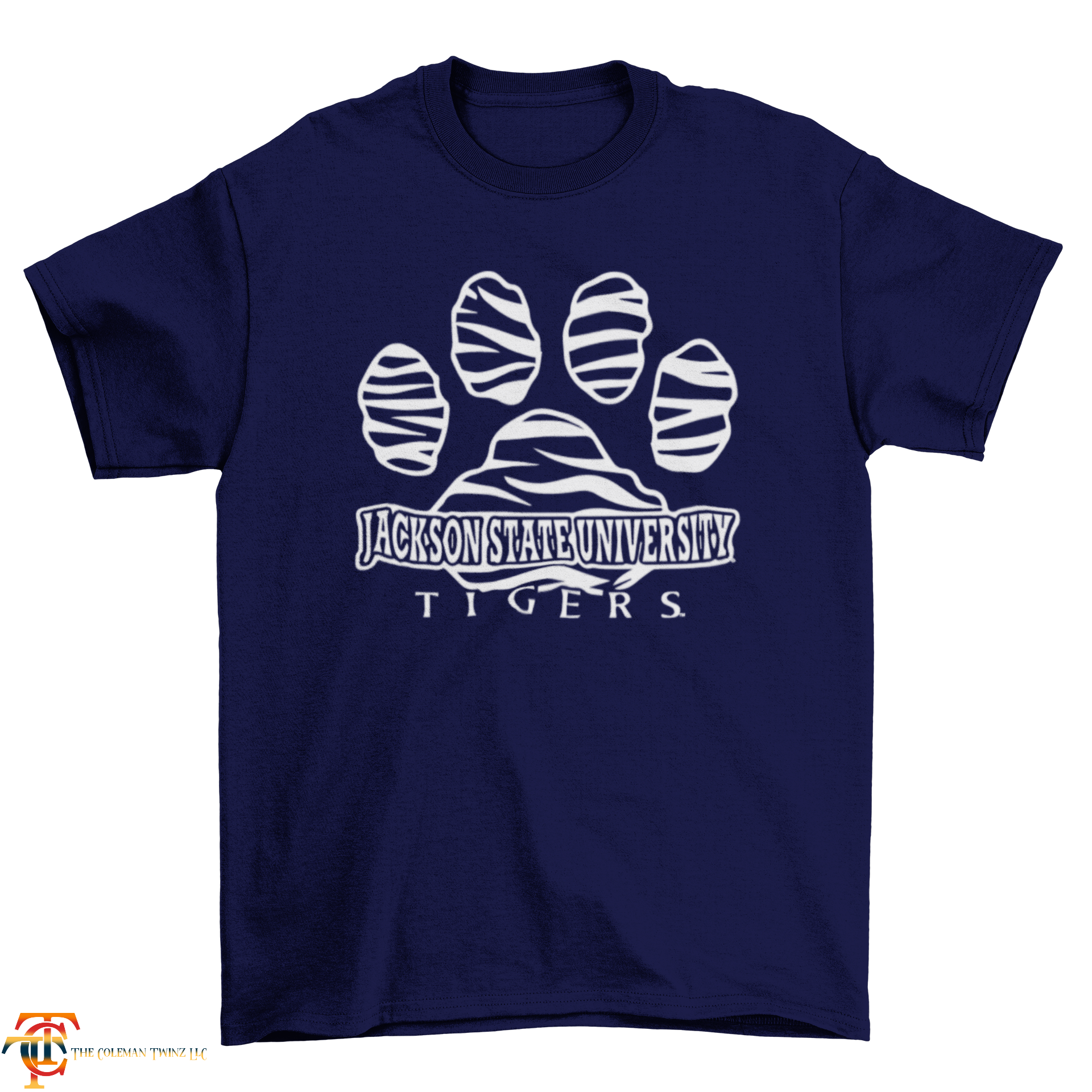 Navy toddler short-sleeve T-shirt with large Tigers paw logo graphic at center