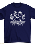 Unisex crew neck t-shirt, dark navy with white tiger paw graphic and Tigers text