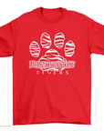Unisex crew neck t-shirt, red with white tiger paw graphic and Tigers text