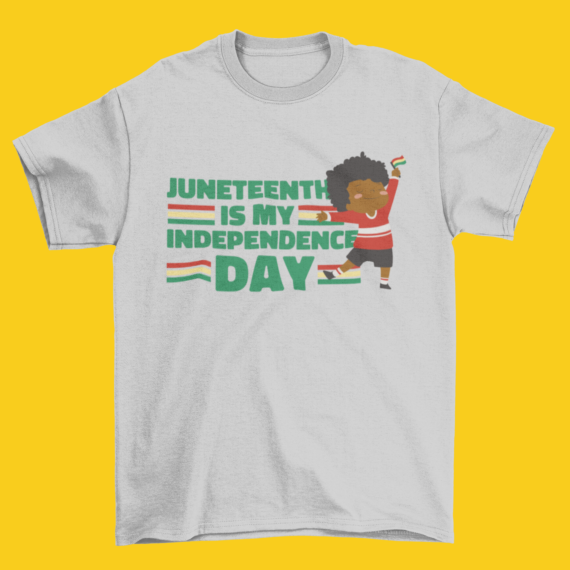 Kids' Juneteenth T-shirt in athletic heather gray with colorful Independence Day graphic