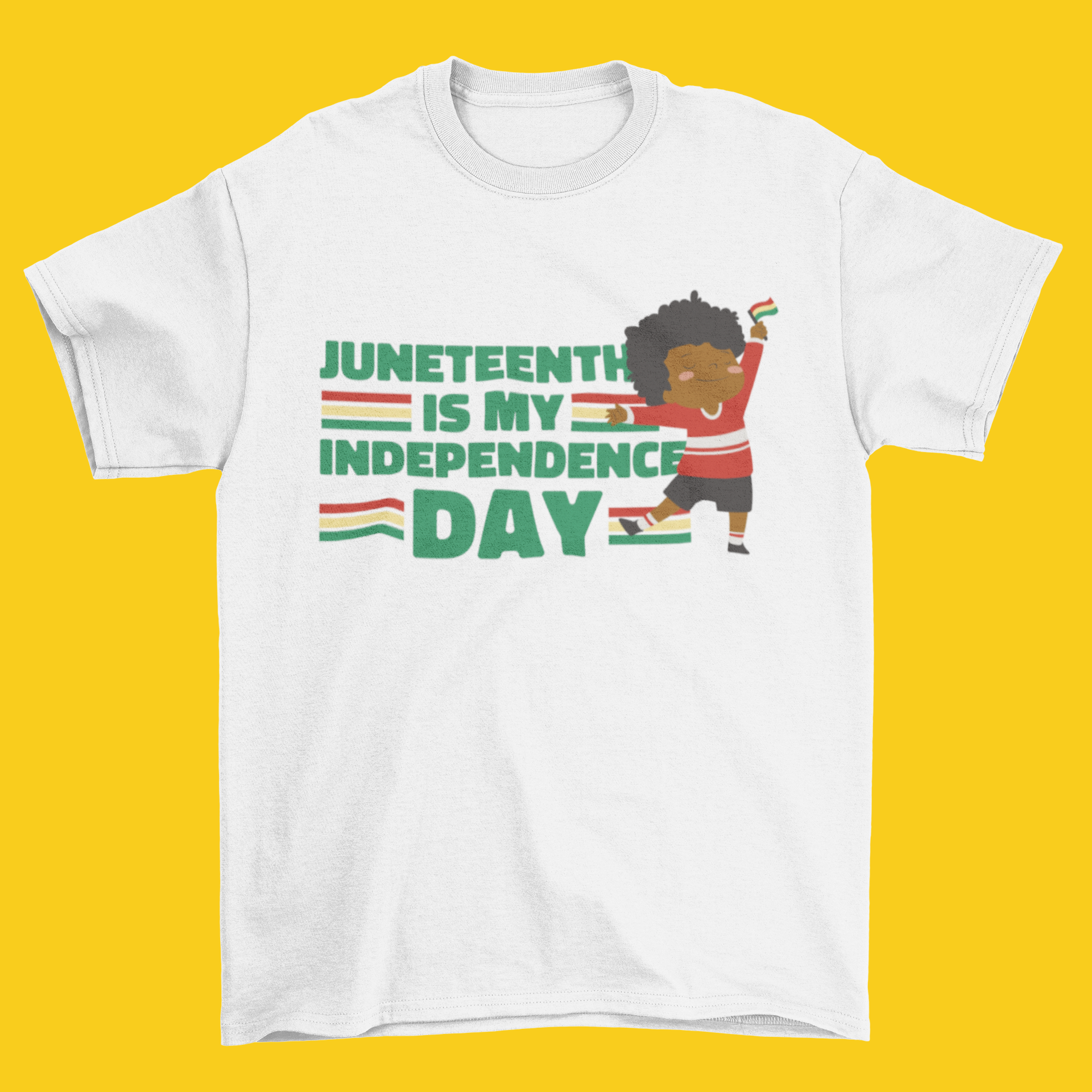 Kids' Juneteenth T-shirt in white with colorful Independence Day graphic
