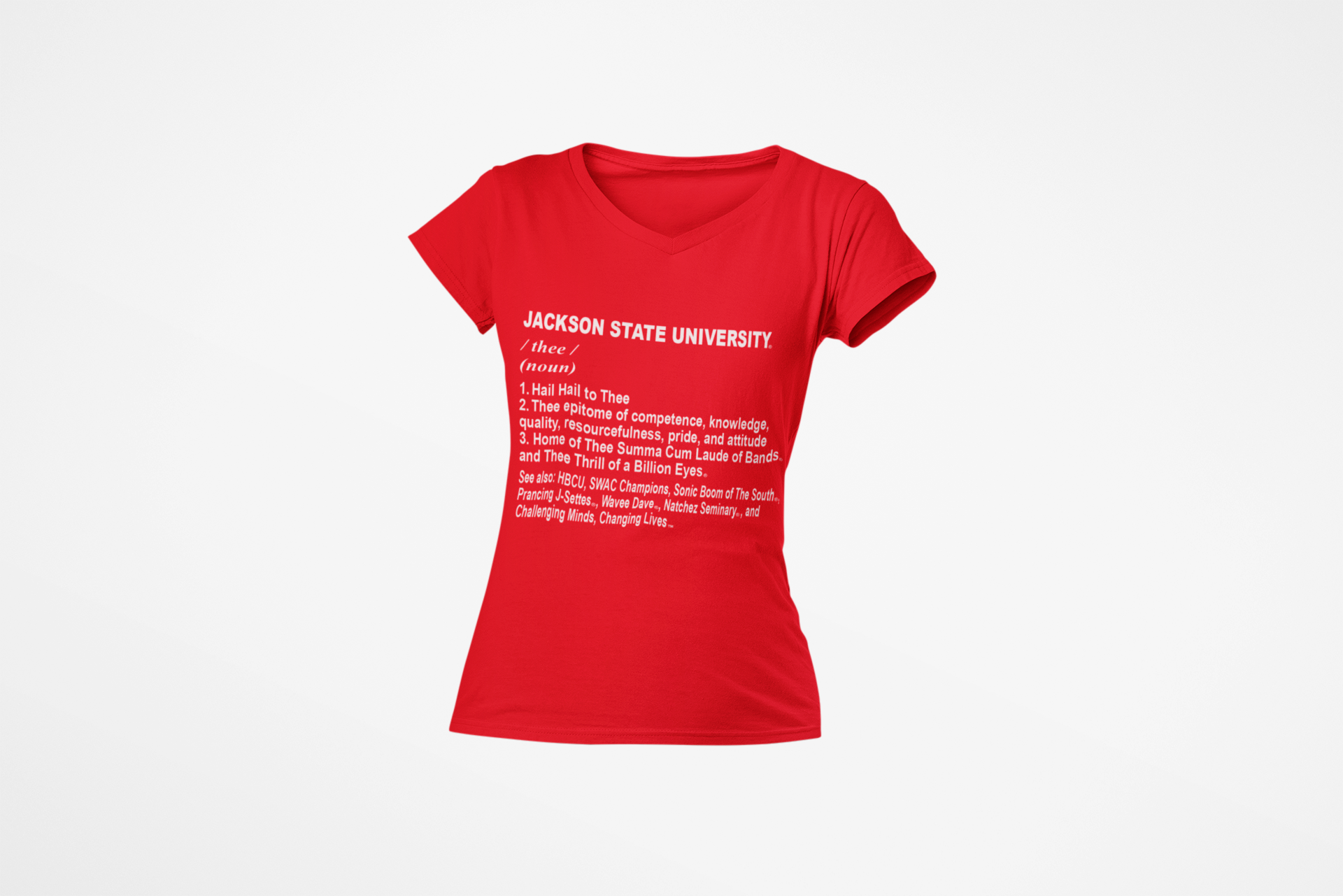 Unisex V-neck T-shirt, red, front text graphic