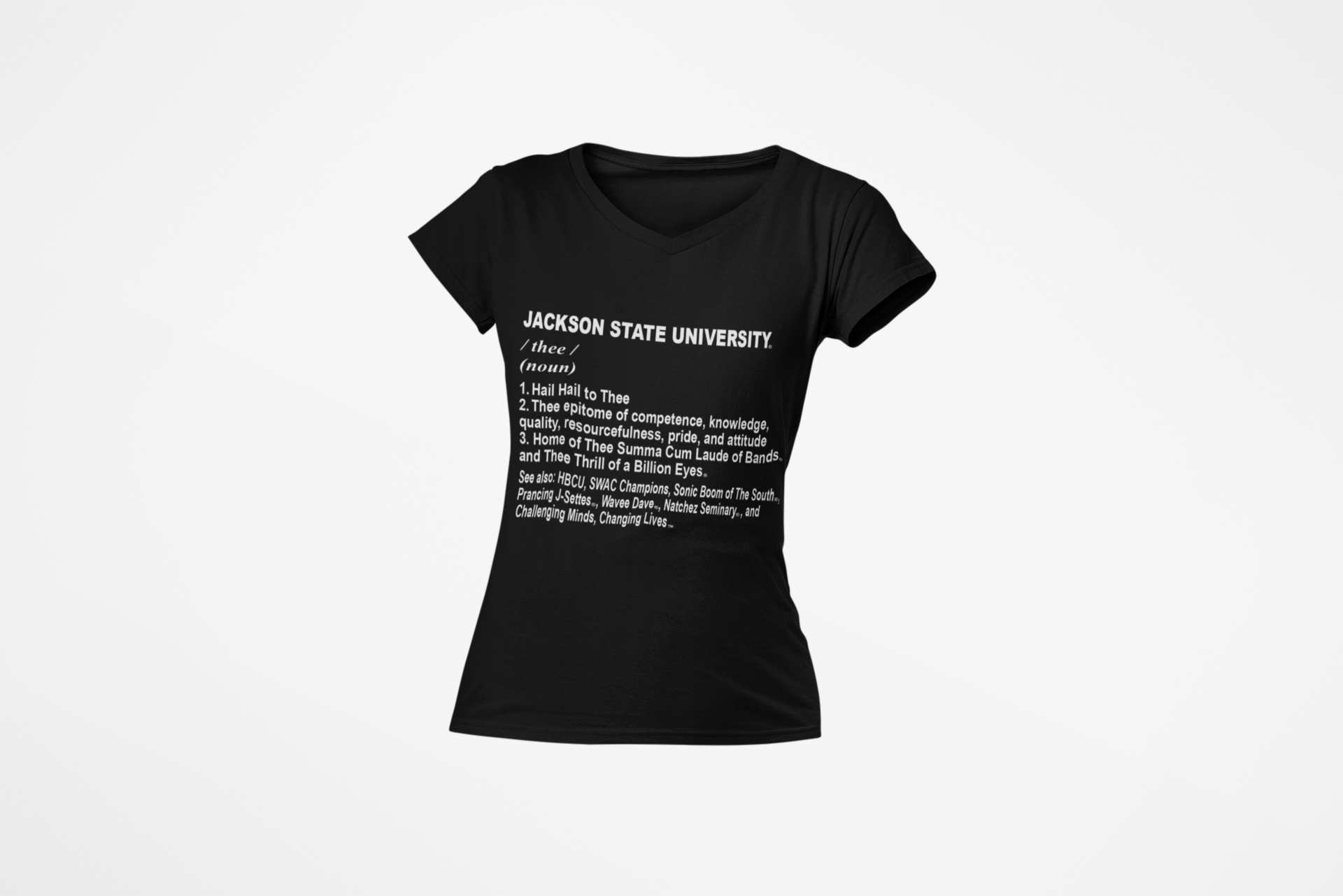 Unisex V-neck T-shirt, black, front text graphic